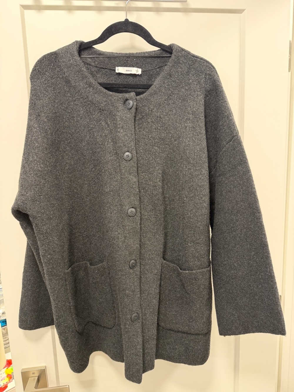 Mango Charcoal Gray Button-Front Wool Blend Cardigan